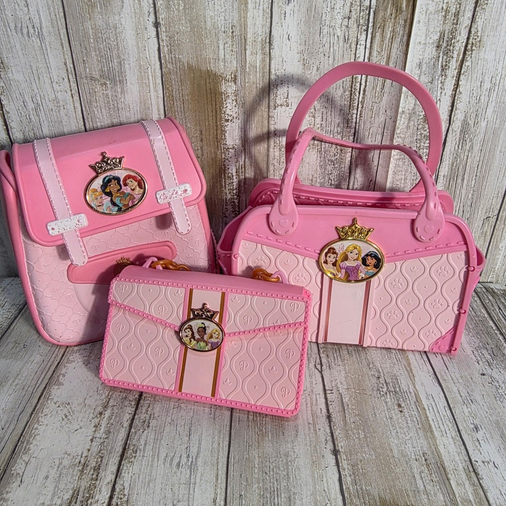 Disney Princess Pink Toy Bag Set Backpack Tote Clutch 3 Piece Dress Up Play